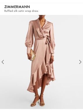 Zimmermann Blush Rose Silk Satin Wrap Dress with Ruffle Hem